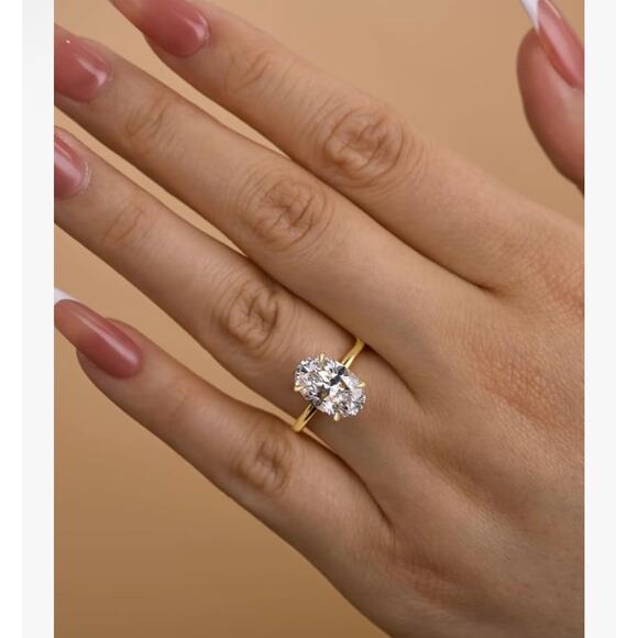 Effinny Solitaire 3 Ct Oval CZ Engagement Ring Gold Plate 925 Sz 6 - Picture 5 of 5